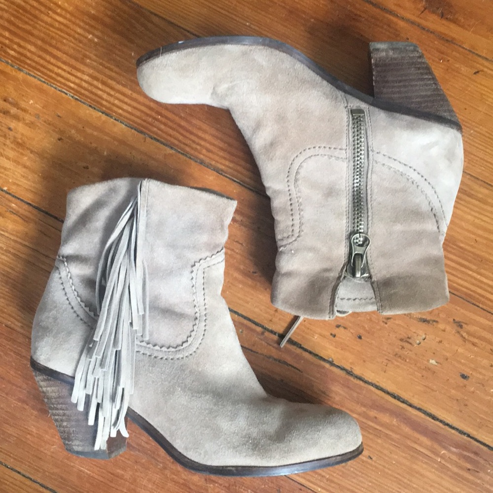 Sam Edelman Gray Suede Fringe Booties